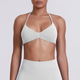 Cross-border seamless solid color backless tight-fitting high-elastic halter neck sports bra for running, fitness, and yoga for women