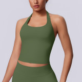 New seamless solid color halter neck sports tank top for women, suitable for running, fitness, and yoga