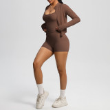 New cross-border solid color brushed fabric breathable strap yoga outfit set, three-piece running and fitness sportswear for women