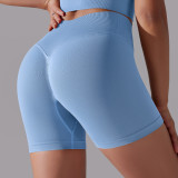Cross-border European and American seamless solid color high-waisted butt-lifting tight high-elastic yoga shorts for women for sports, running, and fitness