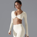 New sports long-sleeve fitness top for women, deep V-neck, slim fit, breathable, ins-style, cropped outdoor yoga top
