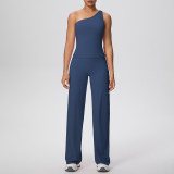 New cross-border double-sided brushed fabric, naked-feel, solid color, tight-fitting, high-elasticity sports suit for running, fitness, and yoga, two-piece set