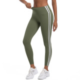 New cross-border striped fitness tight high-waisted peach butt-lifting hot pants with color contrast, breathable sports running yoga pants for women