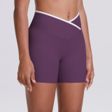 New European and American style cross-color high-waisted tight yoga shorts for women, suitable for sports, running, and fitness