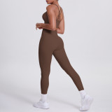 European and American cross-border seamless brushed fabric cross-back sports bra and casual butt-lifting long pants two-piece fitness yoga outfit
