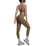 Cross-border seamless solid color high-waisted, beautiful-back, tight-fitting, breathable, high-elastic yoga outfit set for sports, running, and fitness, two-piece set