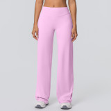 New cross-border double-sided brushed solid color high-waisted loose breathable yoga wide-leg pants for running and fitness yoga bell-bottom pants