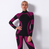 In-stock European and American internet celebrity seamless knit sexy striped quick-dry yoga long-sleeve top for sports, running, and fitness