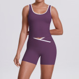 New cross-border double-sided brushed contrasting color tight-fitting breathable cross-over yoga outfit set for sports, running, and fitness two-piece set