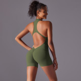 New cross-border solid color high-intensity nude-feel tight-fitting sports backless one-piece yoga suit, tight-fitting running and fitness wear