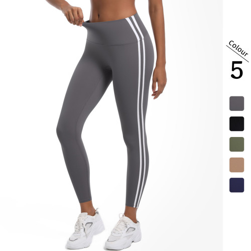 New cross-border striped fitness tight high-waisted peach butt-lifting hot pants with color contrast, breathable sports running yoga pants for women