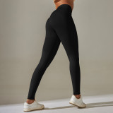 Cross-border European and American seamless knitted high-waisted butt-lifting peach-colored solid color yoga pants for sports, running, and fitness