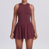 New cross-border two-piece outdoor stand-collar dress, anti-exposure running skirt, tennis skirt, yoga wear for women