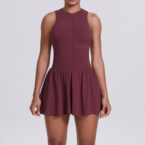 New cross-border two-piece outdoor stand-collar dress, anti-exposure running skirt, tennis skirt, yoga wear for women