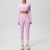 New cross-border European and American solid color double-sided brushed breathable tight-fitting yoga outfit set for sports, running, and fitness, eight-piece set