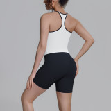 New cross-border double-sided nylon solid color racerback short two-piece sports running fitness yoga outfit for women