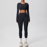 New cross-border European and American solid color double-sided brushed breathable tight-fitting yoga outfit set for sports, running, and fitness, eight-piece set