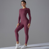 New solid color double-sided brushed high-elastic high-waisted tight-fitting butt-lifting training yoga outfit set for women, suitable for running and fitness