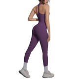 New cross-border solid color double-sided nylon tight-fitting backless yoga outfit set for sports, running, and fitness, two-piece yoga set
