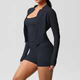 New cross-border seamless vest, outdoor casual tight-fitting fitness wear, pocket shorts, yoga wear, sports three-piece set