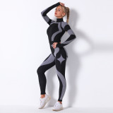 European and American internet celebrity seamless knitted long-sleeve yoga set for women, breathable, moisture-wicking, long-sleeve sports running fitness pants