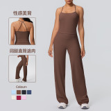 In-stock cross-border seamless double-sided nylon backless tight-fitting sports wide-leg yoga outfit set for running and fitness two-piece set