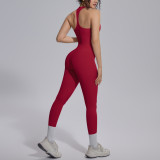 New cross-border solid color double-sided nylon tight-fitting backless yoga outfit set for sports, running, and fitness, two-piece yoga set