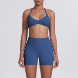 Cross-border seamless solid color halter neck bra and shorts yoga outfit set, tight-fitting running and fitness two-piece set