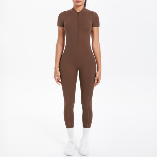 New cross-border European and American tight-fitting hollow-out short-sleeve long-pants jumpsuit for sports, running, fitness, and yoga