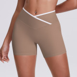 New European and American style cross-color high-waisted tight yoga shorts for women, suitable for sports, running, and fitness