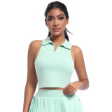 New cross-border outdoor casual collared vest for running, sports, and fitness, breathable short yoga wear, nude-feel tennis wear