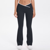 New European and American style cross-color high-waisted wide-leg pants with high elasticity for sports, running, fitness, and yoga