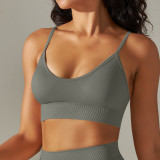 Cross-border European and American seamless knitted solid color backless sports bra without underwire for running, fitness, and yoga