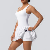 New European and American style seamless two-piece sports dress with anti-exposure lining for outdoor running, fitness, and tennis