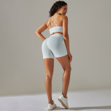 Cross-border European and American seamless tight-fitting cross-back sports bra yoga outfit set with running fitness shorts two-piece set