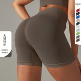 Cross-border seamless tight-fitting solid color peach butt-lifting high-waisted shapewear yoga shorts for women, suitable for sports, running, and fitness