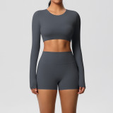 New cross-border European and American solid color double-sided brushed breathable tight-fitting yoga outfit set for sports, running, and fitness, eight-piece set