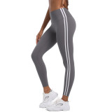 New cross-border striped fitness tight high-waisted peach butt-lifting hot pants with color contrast, breathable sports running yoga pants for women