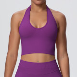 Cross-border European and American breathable halter neck backless yoga bra, seamless sports underwear for women, summer shockproof fitness top