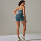New cross-border seamless solid color high-elastic sports bra and underwear yoga outfit set for running and fitness, two-piece set