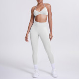 Cross-border seamless solid color halter neck bra and long pants yoga outfit set, tight-fitting running and fitness two-piece set