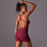 New European and American style tight-fitting solid color one-piece jumpsuit, seamless breathable yoga outfit with beautiful back design