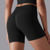 Cross-border European and American seamless solid color high-waisted butt-lifting tight high-elastic yoga shorts for women for sports, running, and fitness