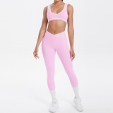 New cross-border brushed fabric color-block tight-fitting breathable cross-over wide-leg yoga outfit set for sports, running, and fitness two-piece set
