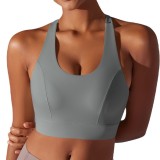 New seamless nude-feel solid color racerback sports bra with front clasp for sports, running, fitness, and yoga