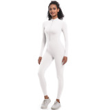 New cross-border European and American style half-zip tight-fitting solid color high-elastic long yoga jumpsuit for fitness and running