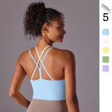 New solid color double-layer cross-back double-sided nylon brushed sports bra for running, fitness, and yoga for women