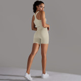 Cross-border European and American seamless knitted solid color polka dot high-elastic tight-fitting breathable yoga outfit set for running and fitness two-piece set