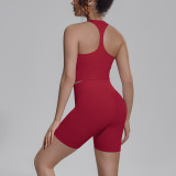 Cross-border solid color double-sided nylon tight-fitting breathable yoga outfit set for women, suitable for training, sports, running, and fitness