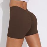 Cross-border brushed V-waist pleated solid color peach butt-lifting yoga shorts for women, suitable for sports, running, and fitness